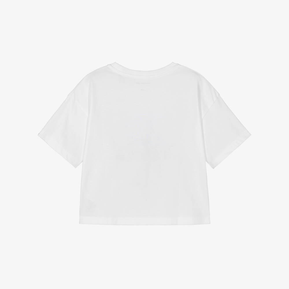 Calvin Klein-Girls White Cotton T-Shirt with Glittery CK Monogram | Childrensalon Outlet