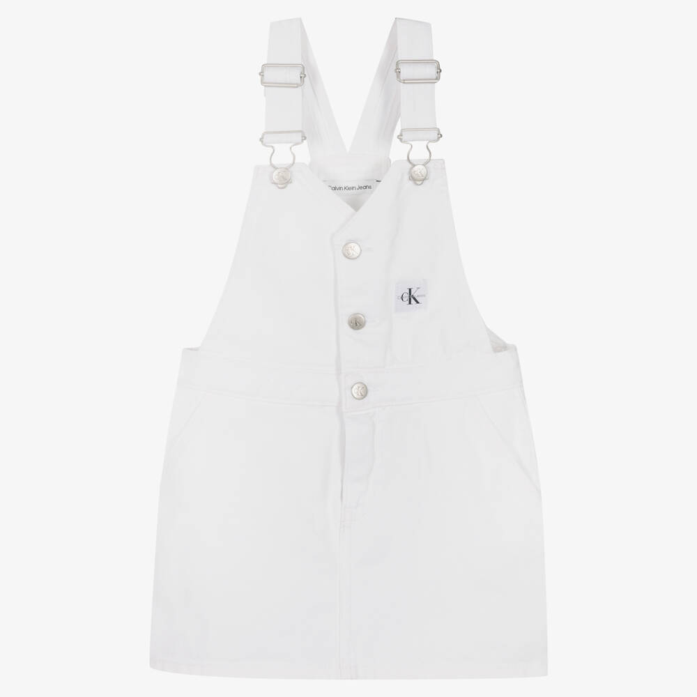 Calvin Klein Jeans - Girls White Denim Dungaree Dress | Childrensalon