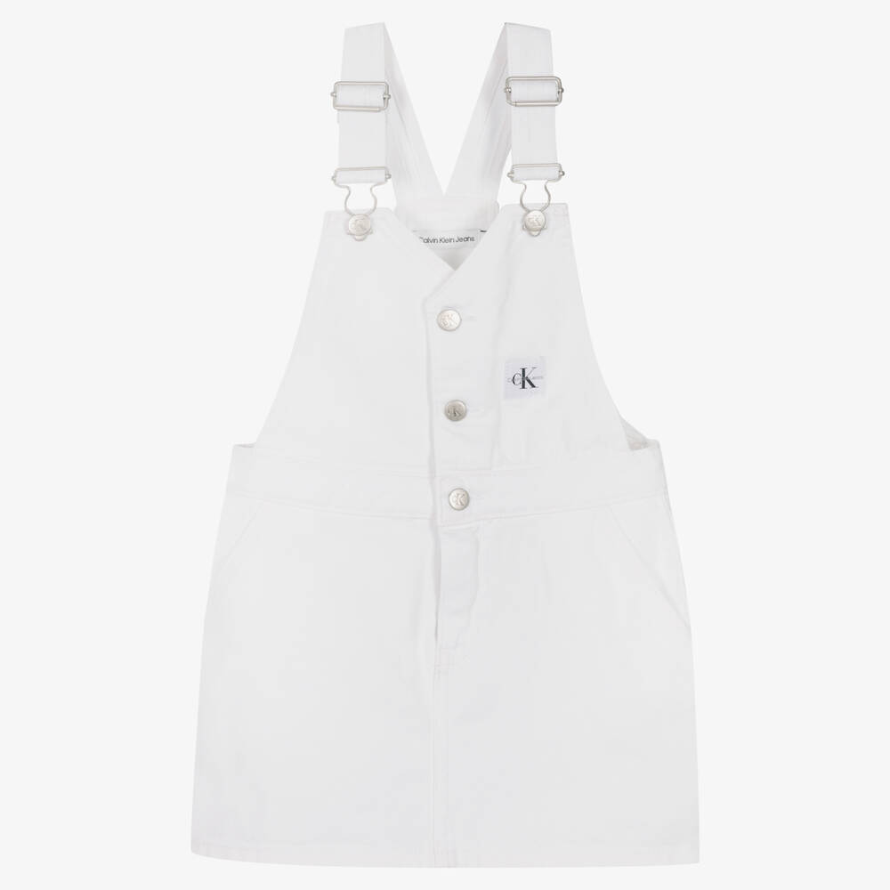 Calvin Klein Jeans Girls White Denim Dungaree Dress