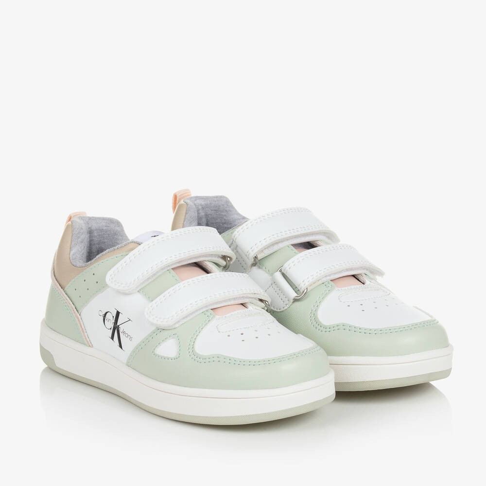 Calvin Klein - Бело-зеленые кроссовки на липучке | Childrensalon