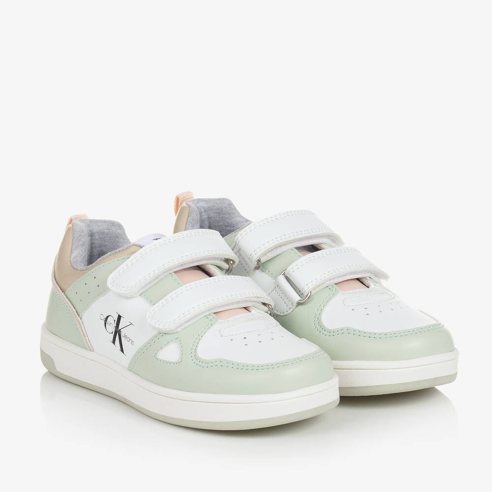 Calvin Klein-Girls White & Green Velcro Trainers | Childrensalon Outlet