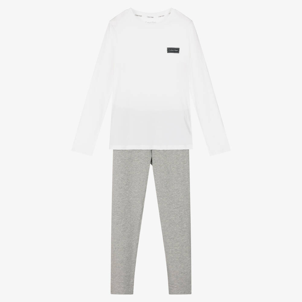 Calvin Klein - Girls White & Grey Pyjamas | Childrensalon