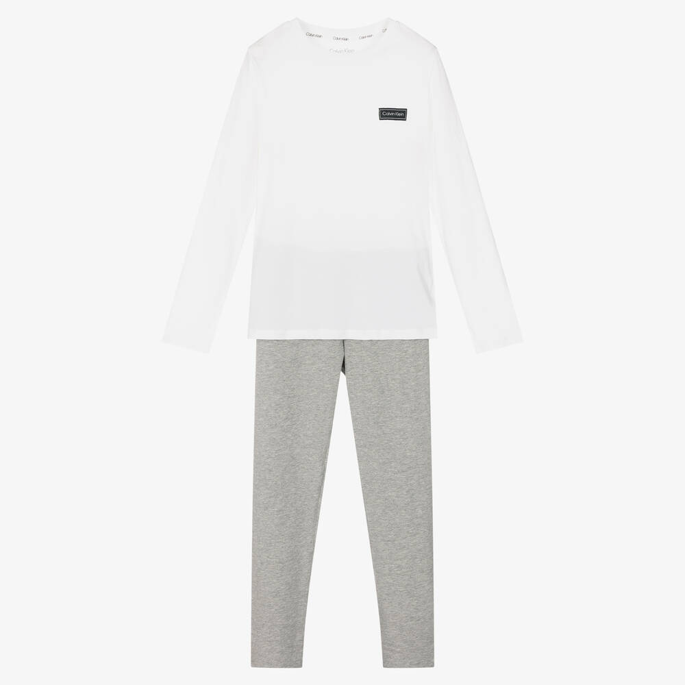 Girls White Grey Pyjamas