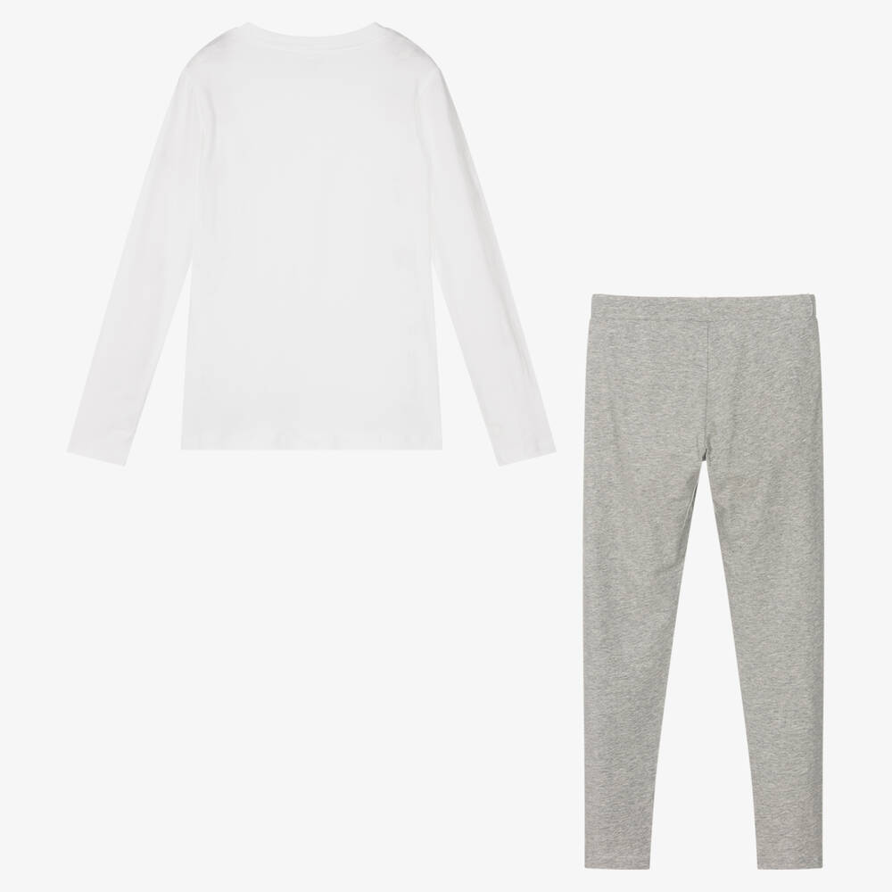 كالفين كلاين-بيجاما قطن جيرسي لون أبيض ورمادي للبنات | Childrensalon Outlet