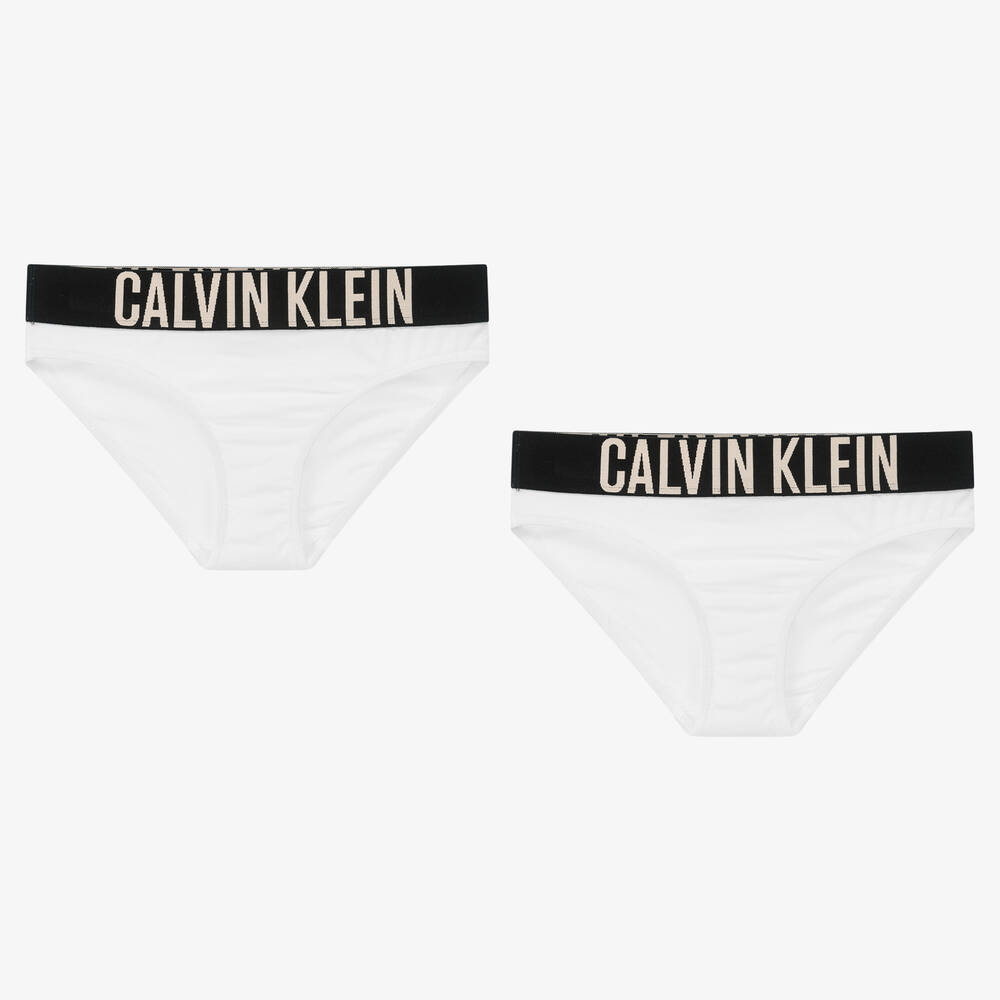 Calvin Klein - Girls White Knickers (2 Pack) | Childrensalon