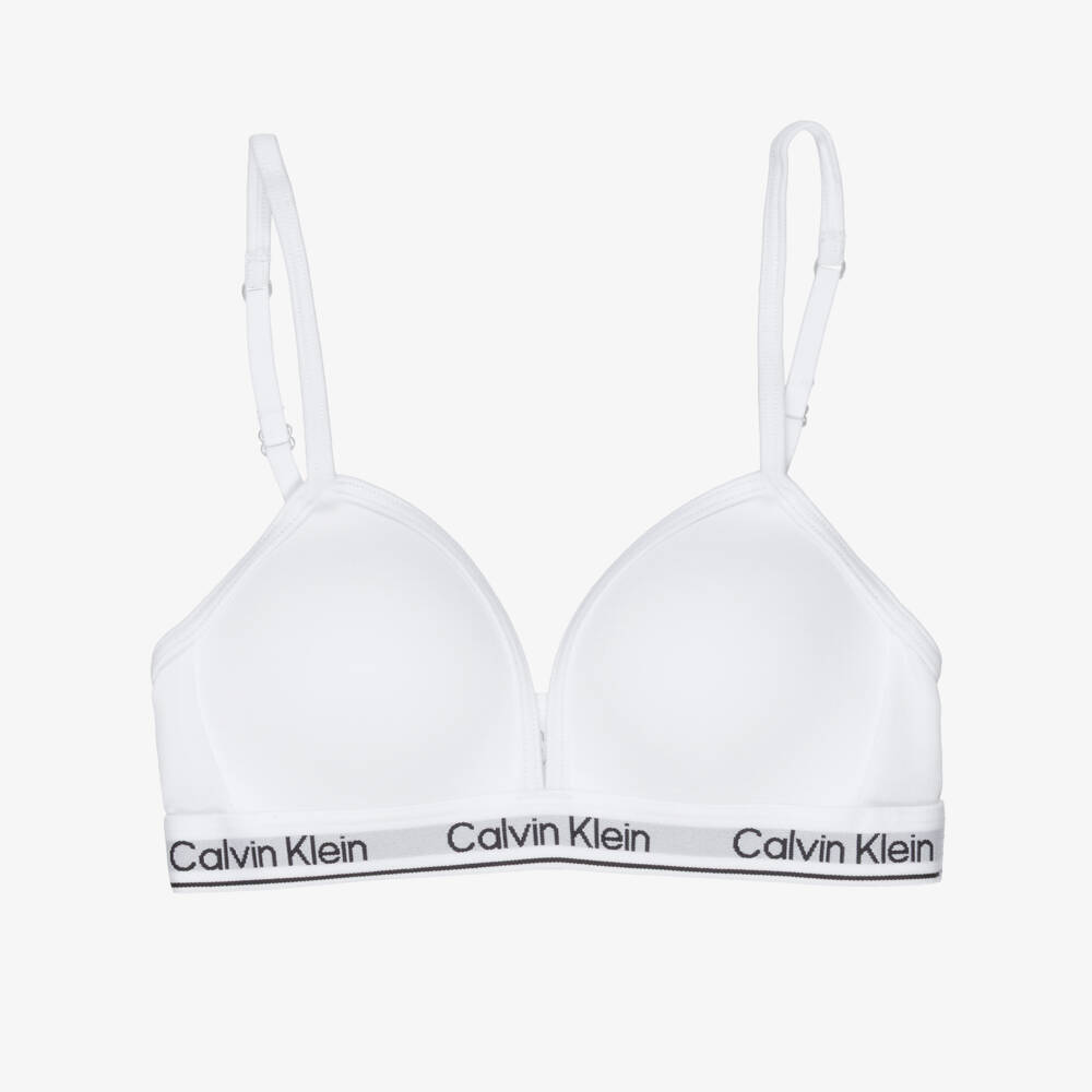 Calvin Klein-Girls White Lightly Padded Cotton Bra | Childrensalon Outlet