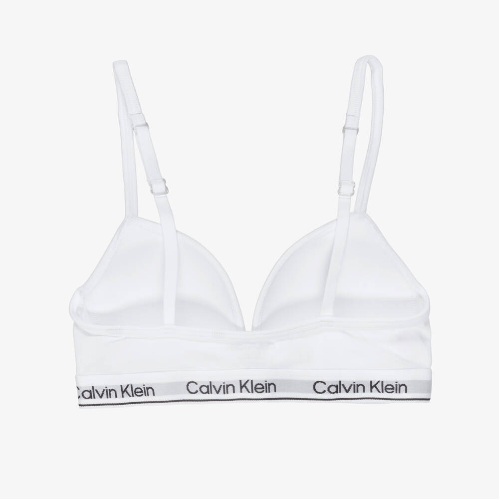 Calvin Klein-Girls White Lightly Padded Cotton Bra | Childrensalon Outlet