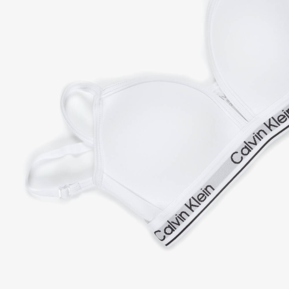 Calvin Klein-Girls White Lightly Padded Cotton Bra | Childrensalon Outlet