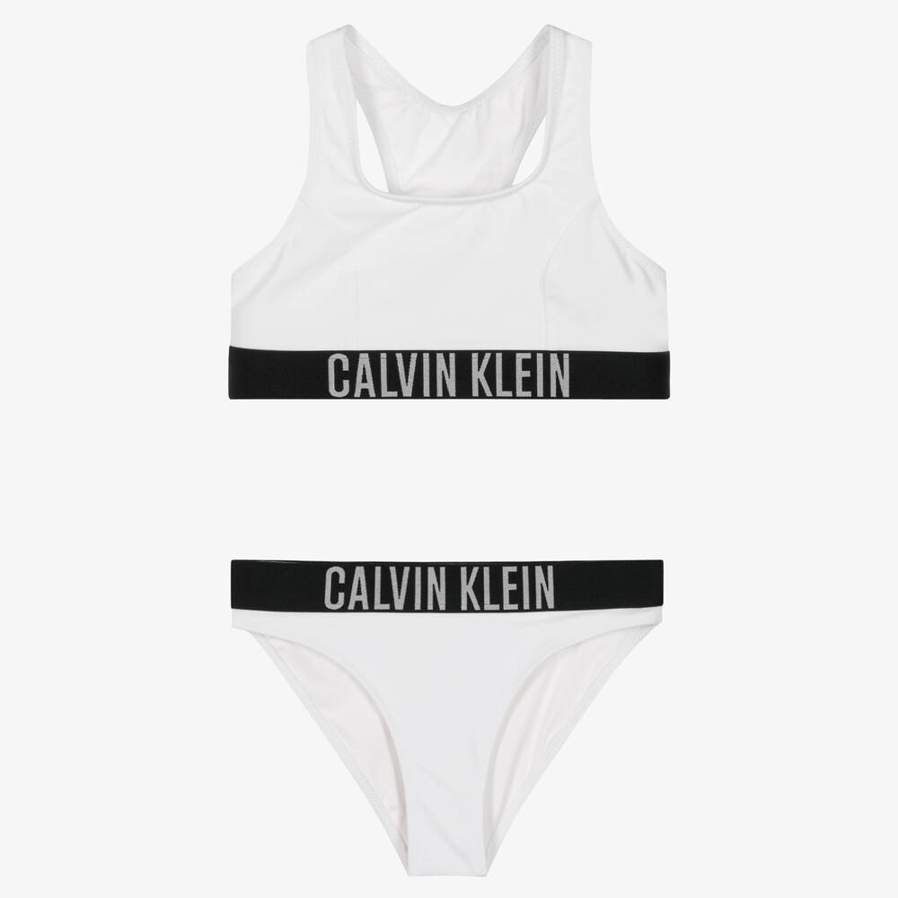 Calvin Klein - مايّو بيكيني لون أبيض للبنات | Childrensalon
