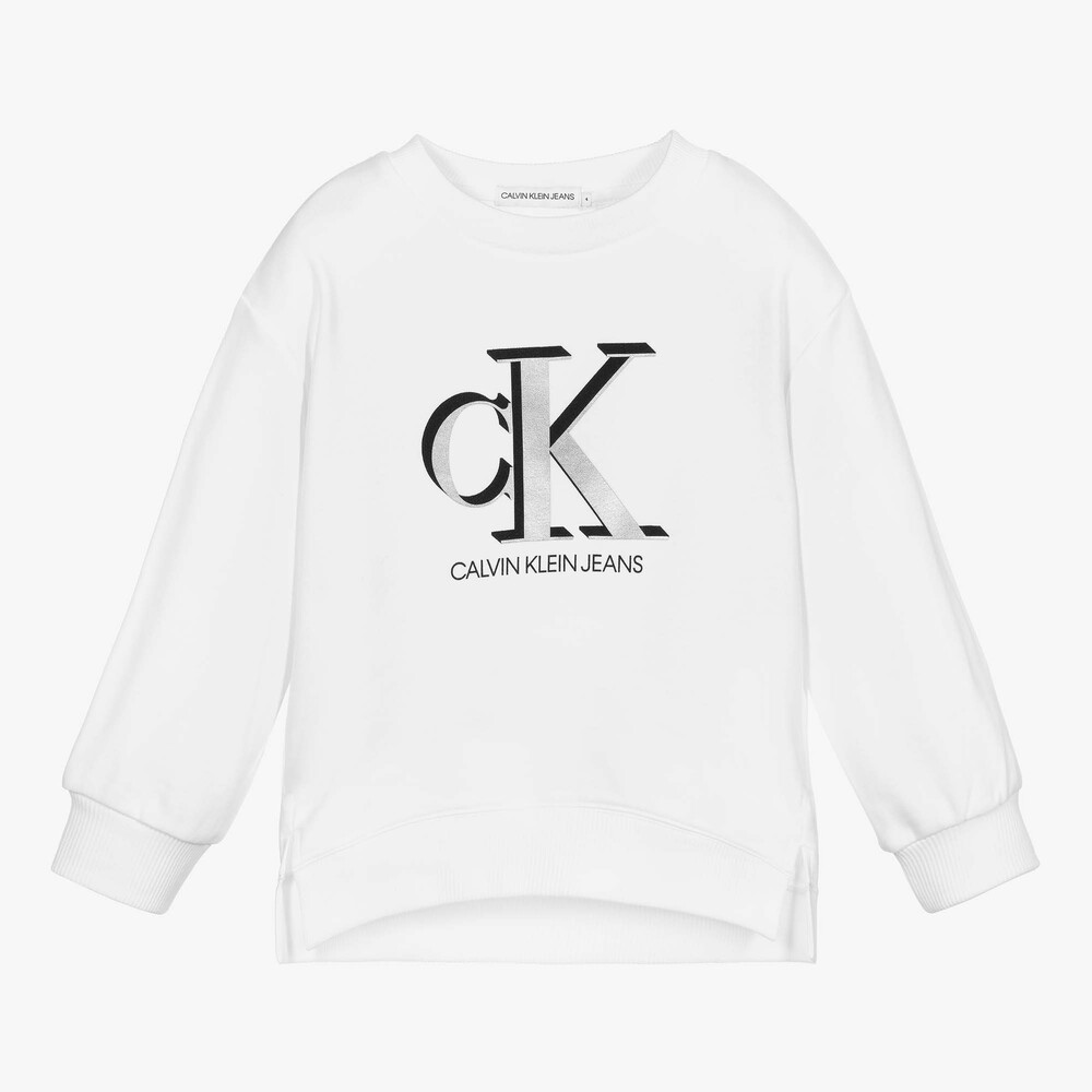 Calvin Klein Jeans - Girls White Logo Sweatshirt | Childrensalon