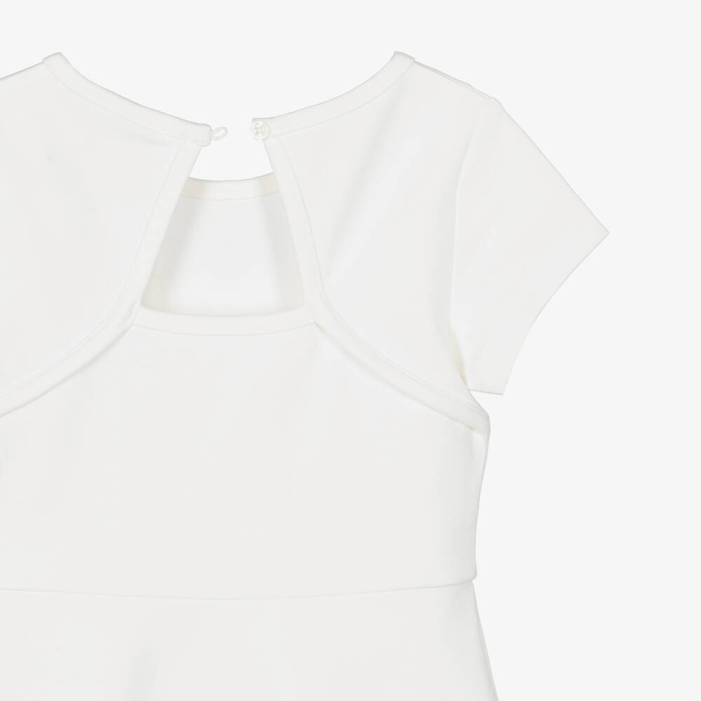 Calvin Klein-Girls White Milano Jersey Dress with Tonal Logo | Childrensalon Outlet