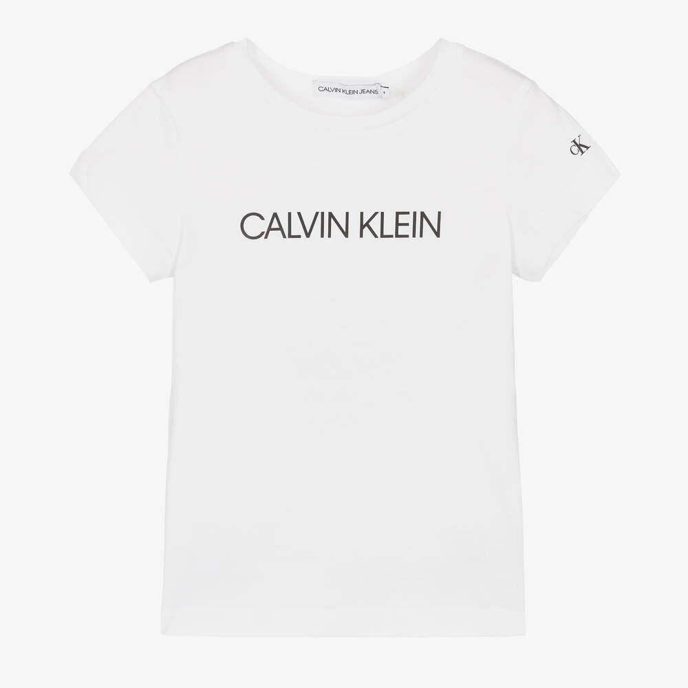 Calvin Klein Jeans-تيشيرت قطن عضوي لون أبيض للبنات | Childrensalon Outlet