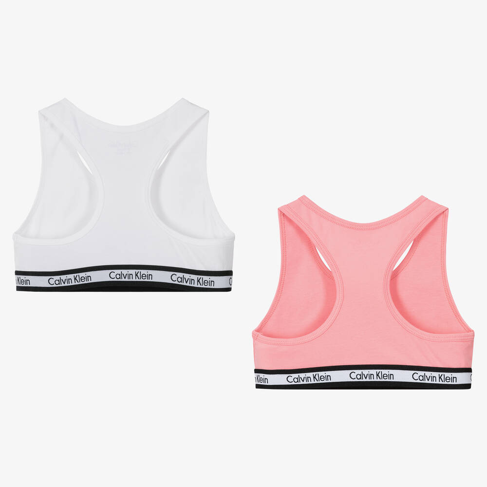 Calvin Klein - Girls White & Pink Cotton Bralettes (2 Pack