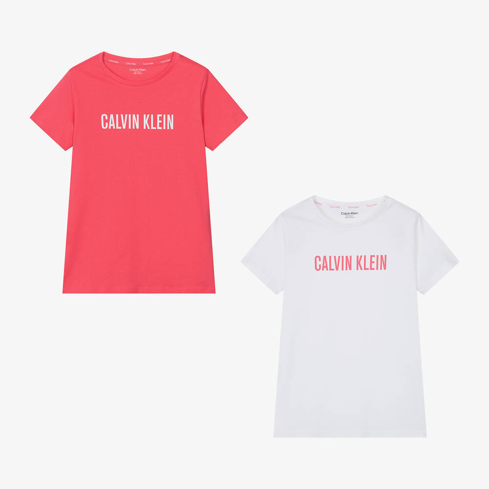 Girls White Pink Cotton T Shirts 2 Pack