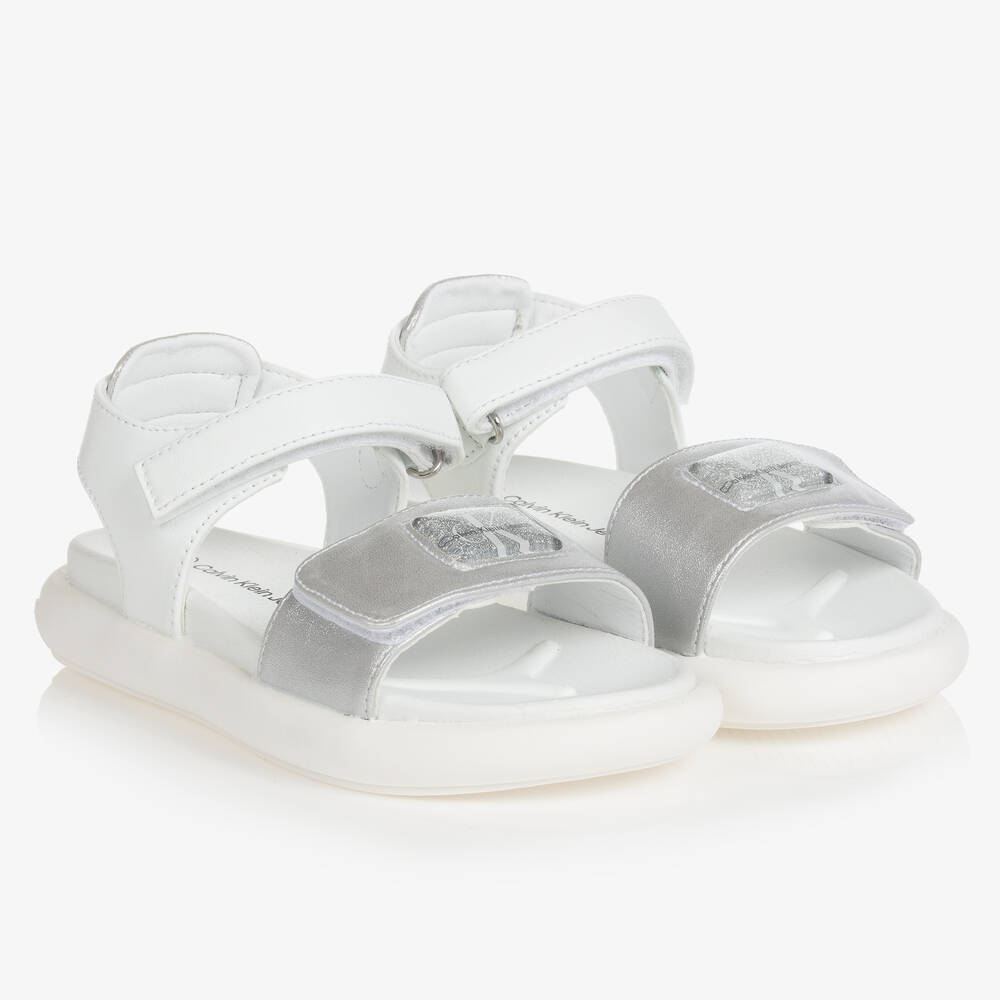Calvin Klein Jeans - Girls White & Silver Logo Sandals | Childrensalon