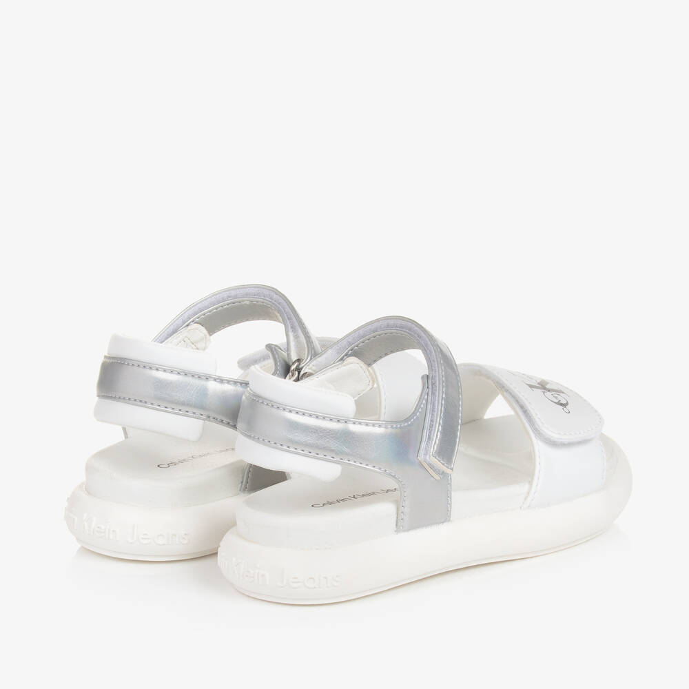 Calvin Klein-Girls White & Silver Velcro Sandals | Childrensalon Outlet