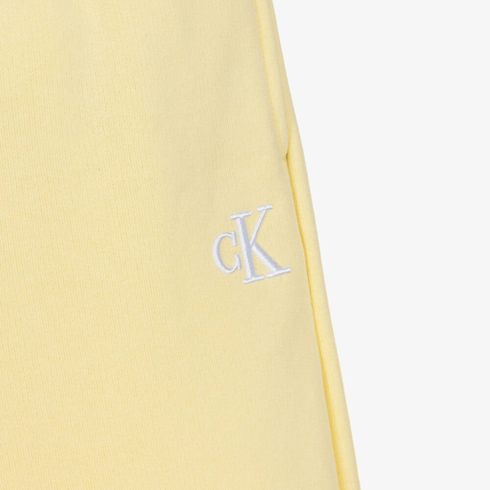 Calvin Klein-Girls Yellow Cotton Wide-Leg Joggers with Embroidered Logo | Childrensalon Outlet
