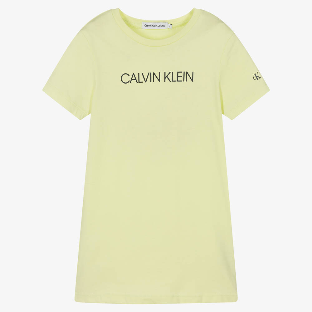 Calvin Klein Jeans - Girls Yellow Logo T-Shirt Dress | Childrensalon