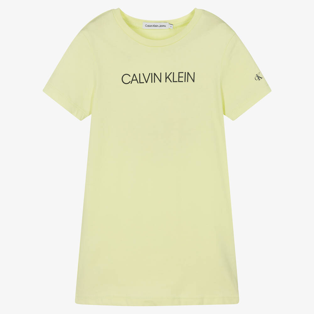 Calvin Klein Jeans Girls Yellow Logo T Shirt Dress Childrensalon Outlet