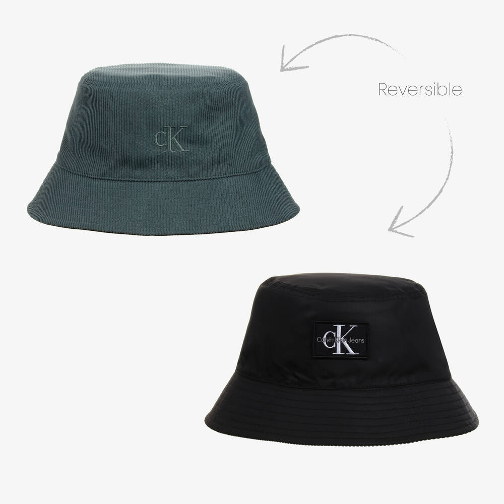 Calvin Klein - قبعة بوجهين كوردوروي لون أخضر وأسود | Childrensalon