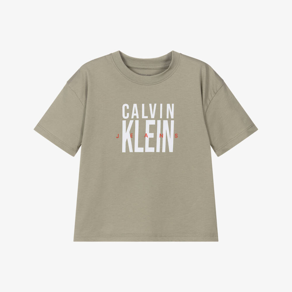 Calvin Klein-تيشيرت قطني أخضر للأولاد بشعار | Childrensalon Outlet