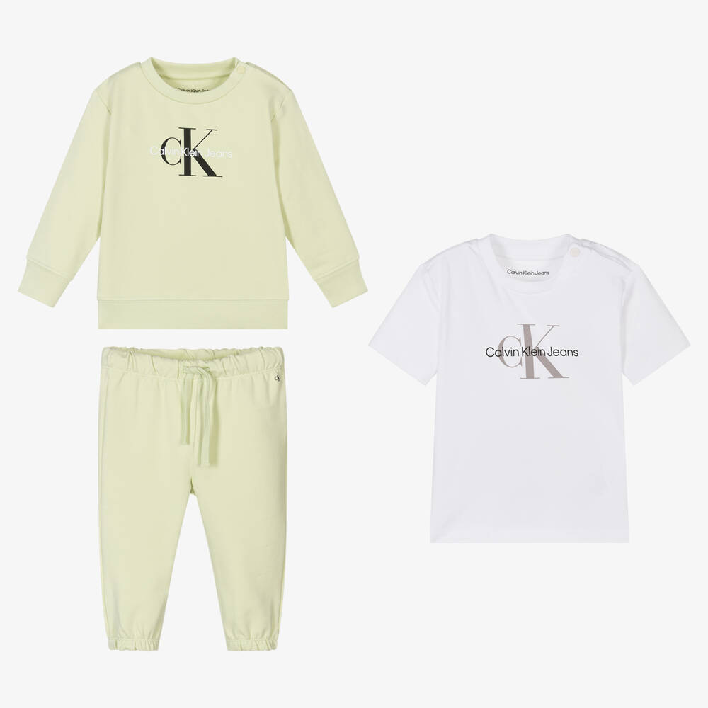 Calvin Klein Jeans - Ensemble survêtement vert en coton | Childrensalon