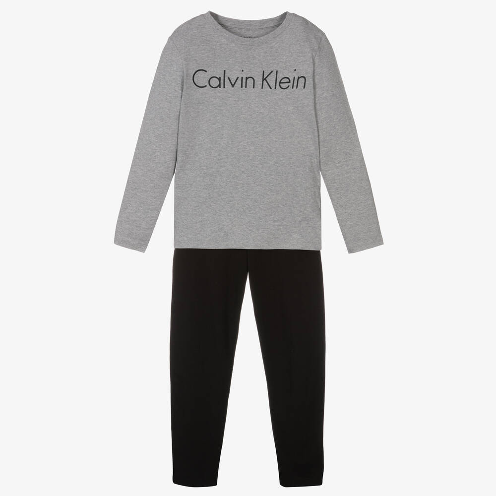 Calvin Klein - Baumwollschlafanzug in Grau & Schwarz | Childrensalon