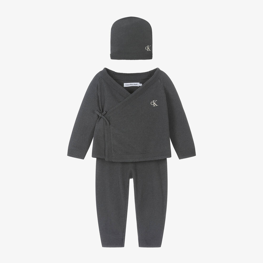 Calvin Klein-Grey Cotton Knit Baby Gift Set | Childrensalon Outlet