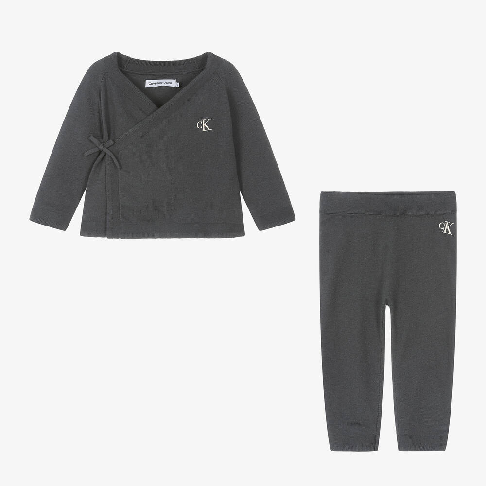 كالفين كلاين-طقم هدية مزيج قطن محبوك لون رمادي للأطفال | Childrensalon Outlet