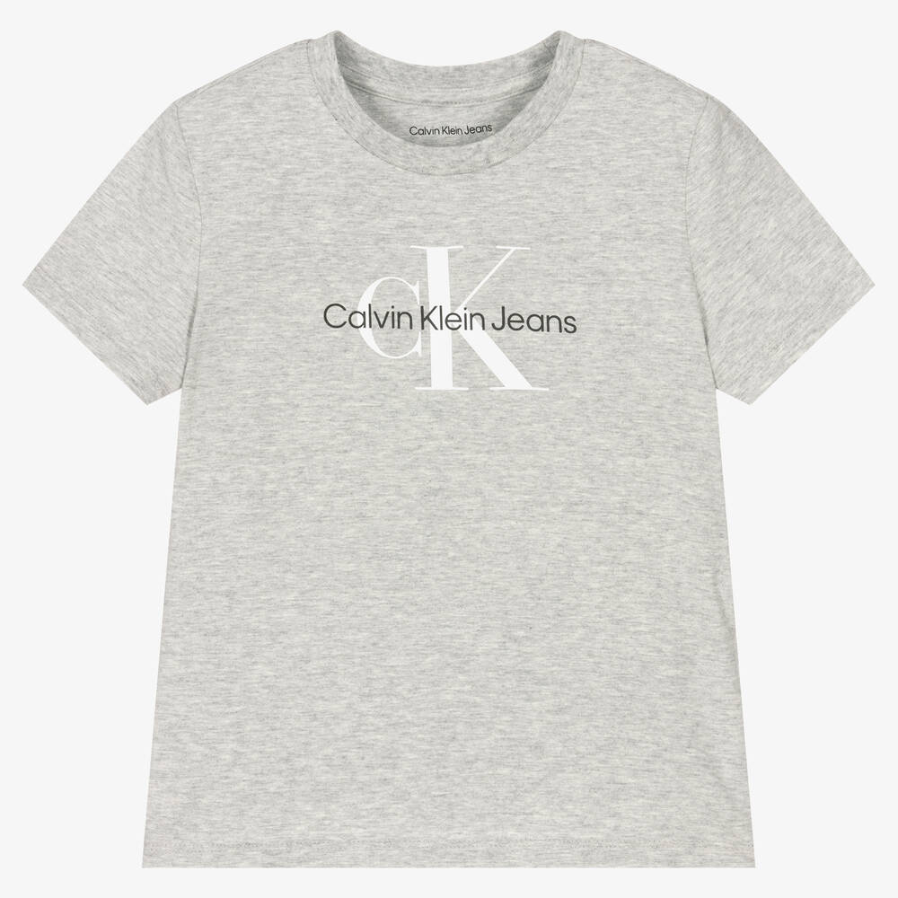 Calvin Klein Jeans - Grey Cotton Monogram Logo T-Shirt | Childrensalon