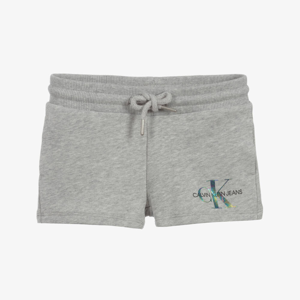 Calvin Klein Jeans-شورت قطن عضوي لون رمدي للبنات | Childrensalon Outlet