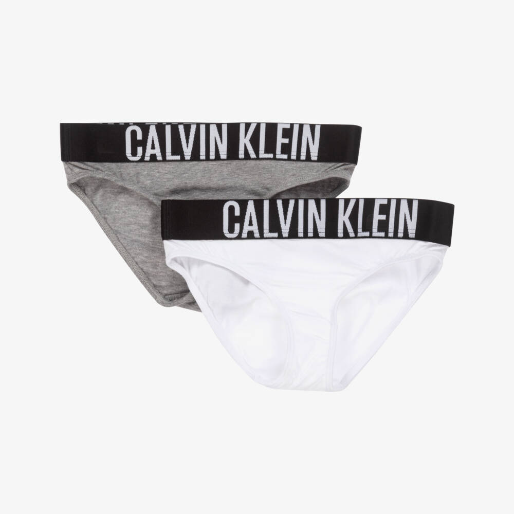Calvin Klein-Grey White Cotton Duo Knickers Set | Childrensalon Outlet