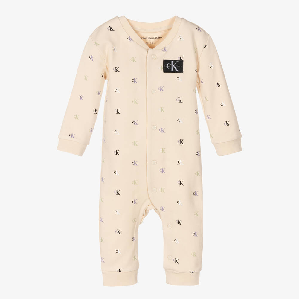 Calvin Klein Jeans - Ivory Cotton Logo Romper | Childrensalon