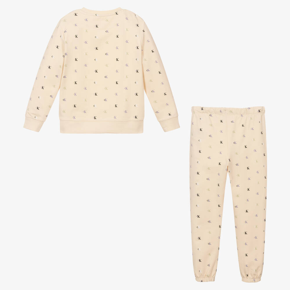 Calvin Klein Jeans-Ivory Logo Cotton Tracksuit | Childrensalon Outlet