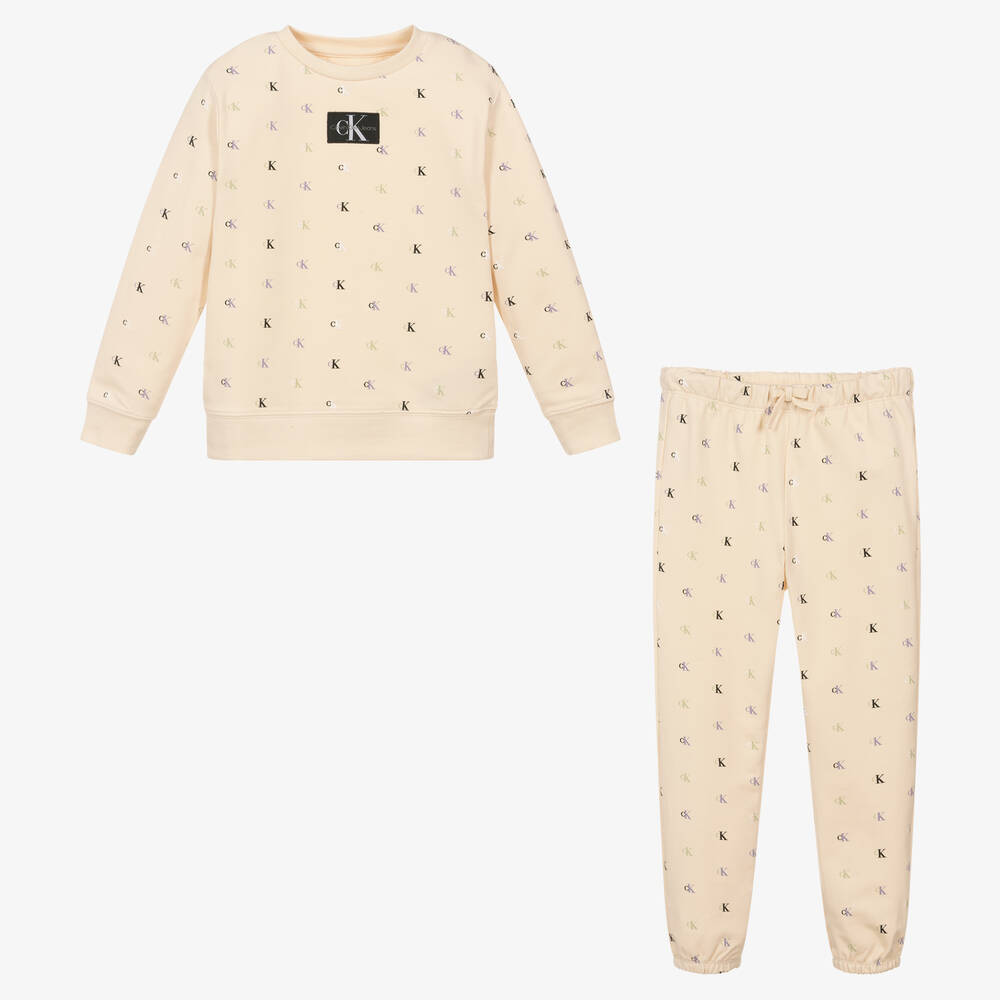 Calvin Klein Jeans-Ivory Logo Cotton Tracksuit | Childrensalon Outlet