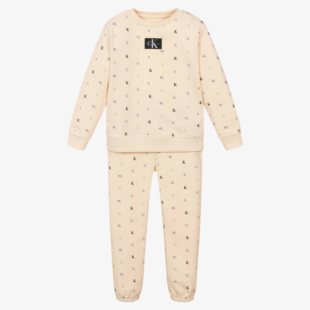 Calvin Klein Jeans-Ivory Logo Cotton Tracksuit | Childrensalon Outlet