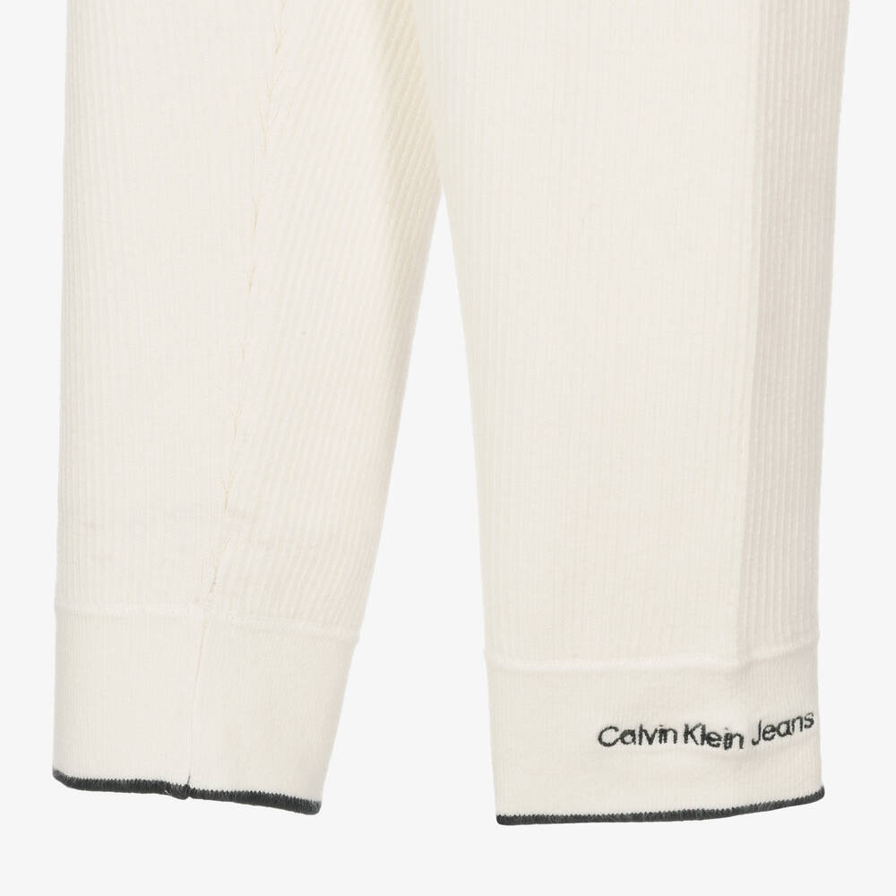 Calvin Klein Джинсы-Кремовые трикотажные легинсы в рубчик | Childrensalon Outlet