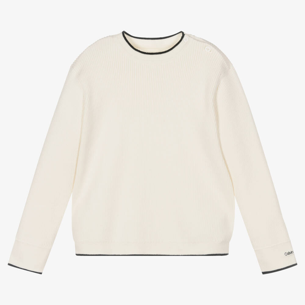 Calvin Klein Jeans - Ivory Rib Knitted Sweater | Childrensalon
