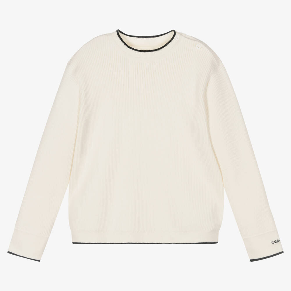Calvin Klein Джинсы-Кремовый вязаный свитер в рубчик | Childrensalon Outlet