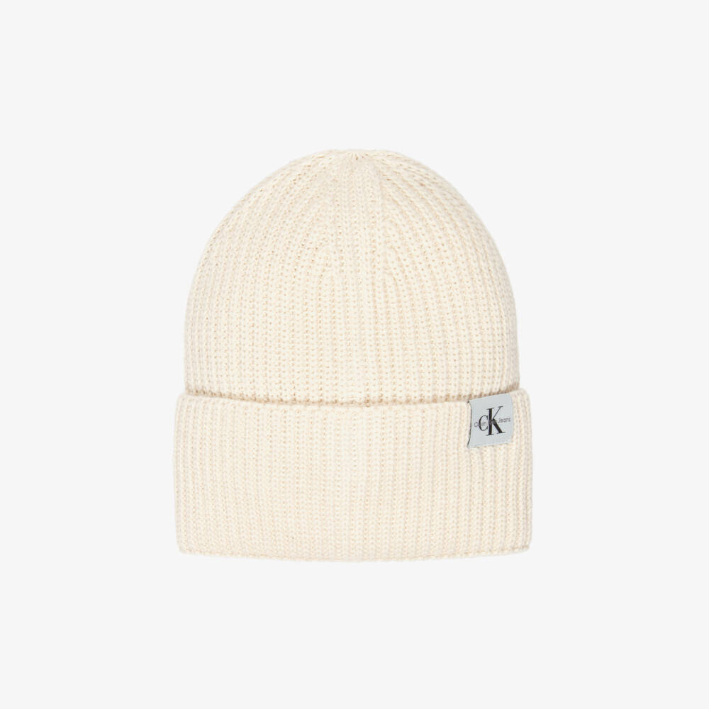 Calvin Klein-Ivory Ribbed Knit Beanie | Childrensalon Outlet