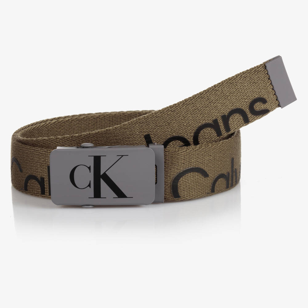 Calvin Klein Jeans - Khaki Green Canvas Logo Belt | Childrensalon
