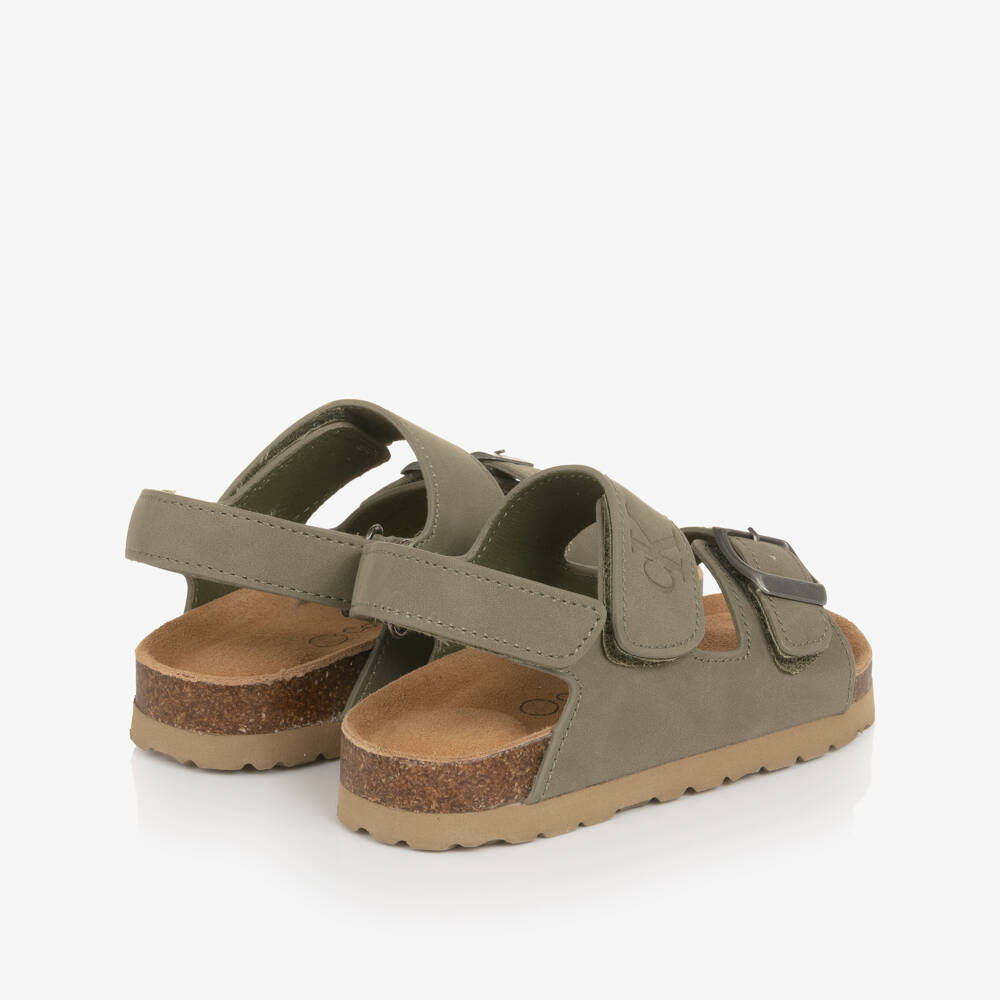 Calvin Klein-Khaki Green Faux Leather Velcro Sandals | Childrensalon Outlet