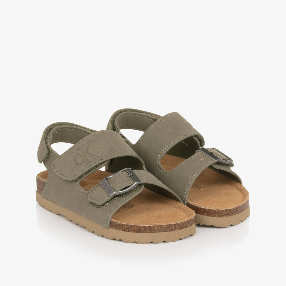 Calvin Klein-Khaki Green Faux Leather Velcro Sandals | Childrensalon Outlet