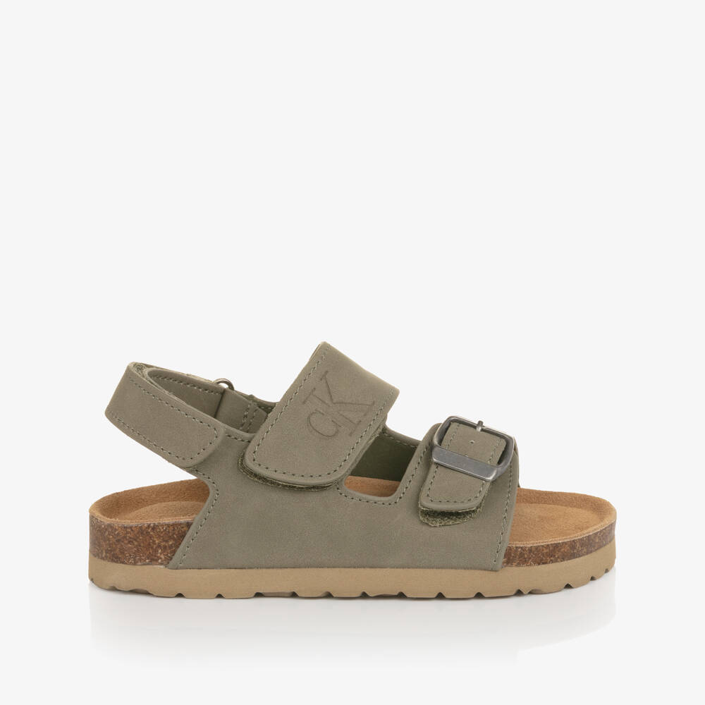 Calvin Klein-Khaki Green Faux Leather Velcro Sandals | Childrensalon Outlet