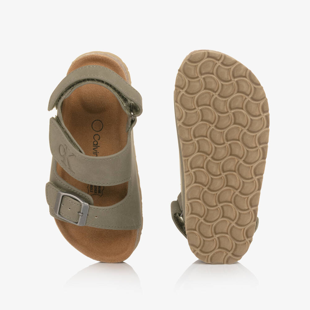 Calvin Klein-Khaki Green Faux Leather Velcro Sandals | Childrensalon Outlet