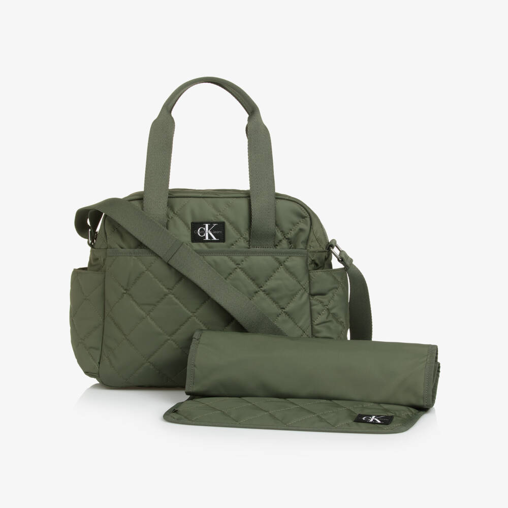 Calvin Klein-Khaki Green Quilted Baby Changing Bag (46cm) | Childrensalon Outlet