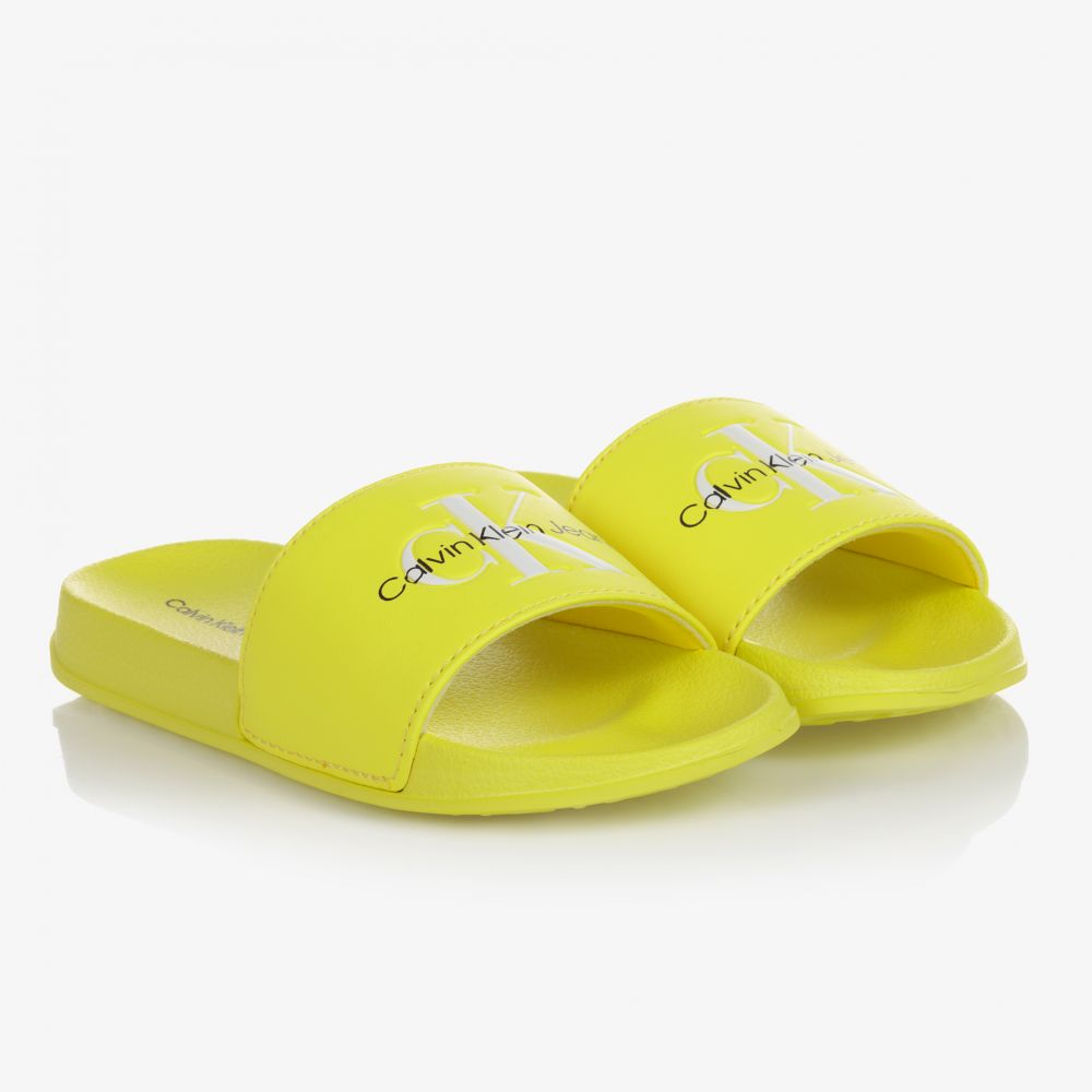 Calvin Klein Jeans - Neon Yellow Logo Sliders | Childrensalon