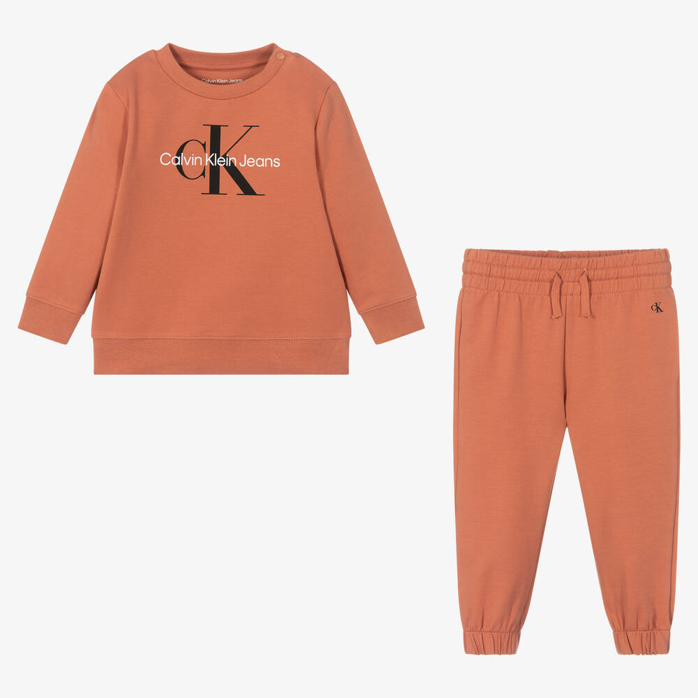 Calvin Klein Jeans-Orange Cotton Logo Tracksuit | Childrensalon Outlet