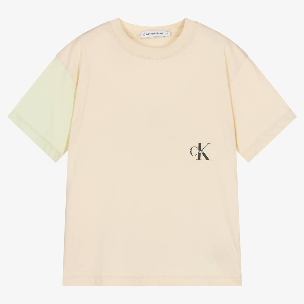 Calvin Klein Jeans - Pale Beige Cotton Logo T-Shirt | Childrensalon