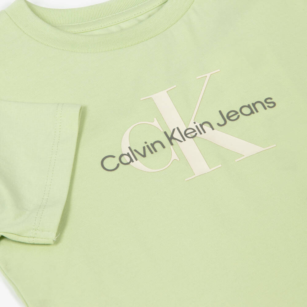 Calvin Klein-Pale Green Cotton Logo Tee | Childrensalon Outlet